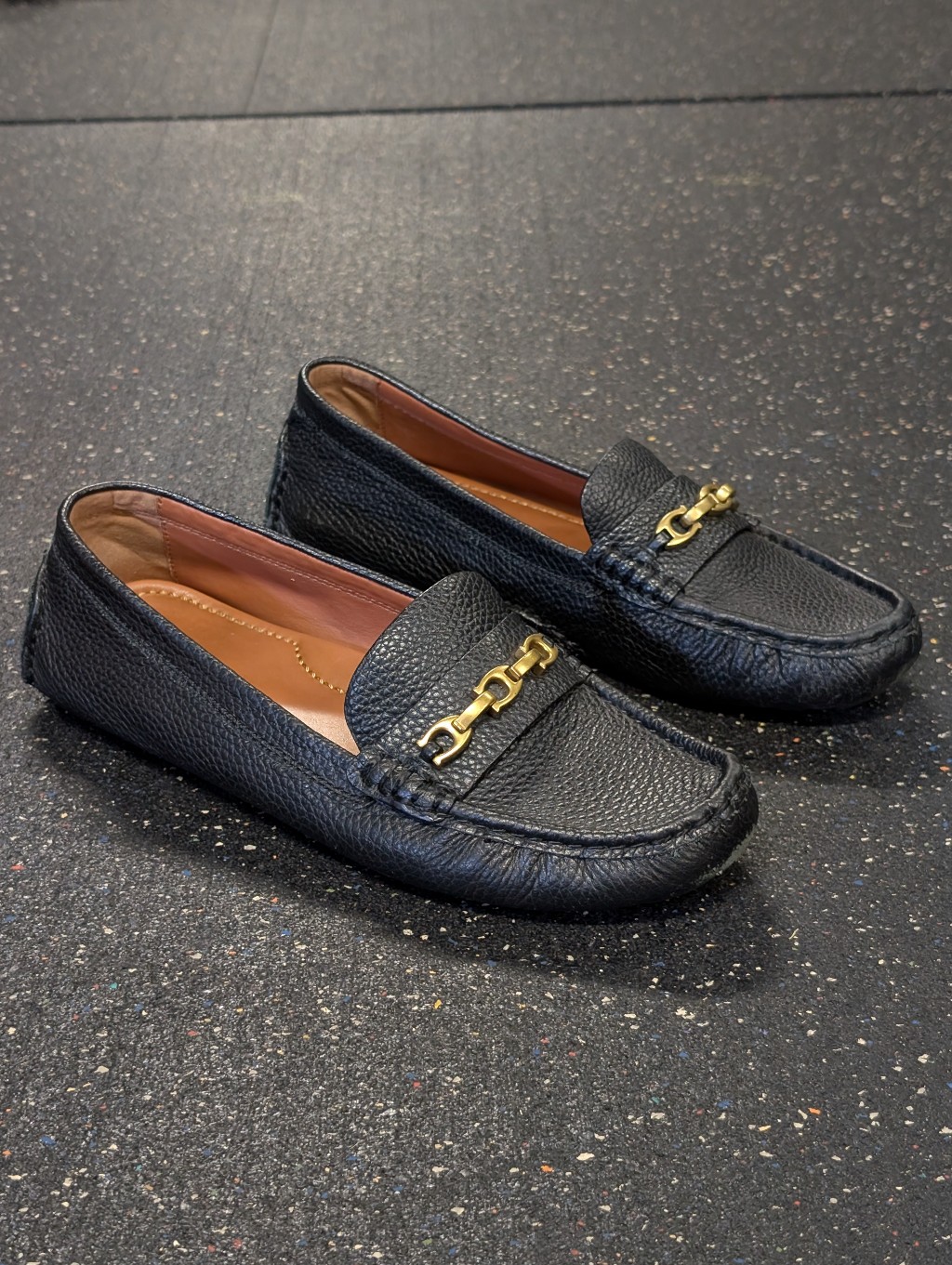 Coach Crosby Driver Pebbled Leather Loafers Shoes Black Womens 10b